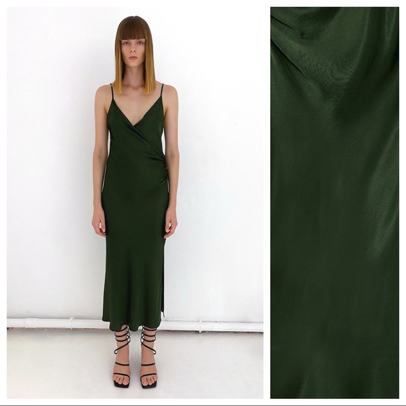 Zara Dresses & Skirts - NWT. Zara Green Lingerie Style Midi Dress. Size XL.